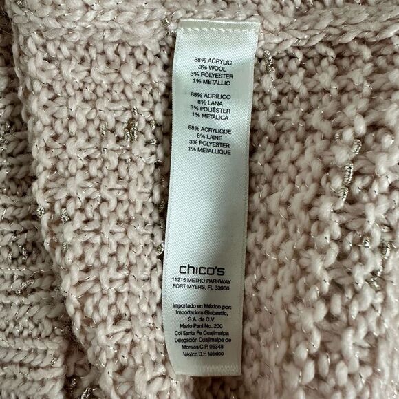 Chico’s Sweater Size 3 or XL Subtle Shine Naomi Pullover Pink Gold - Picture 7 of 8